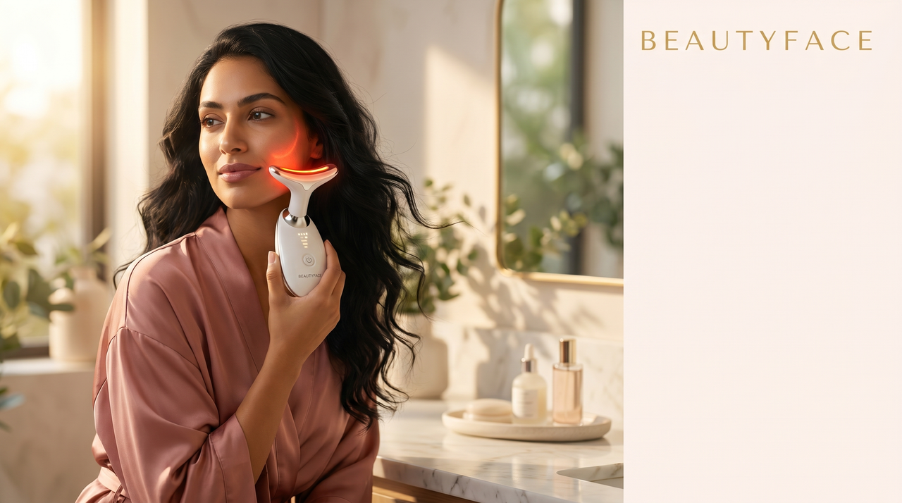 Routine beauté du matin avec le Sculpteur Facial LED BeautyFace — hero page d'accueil
