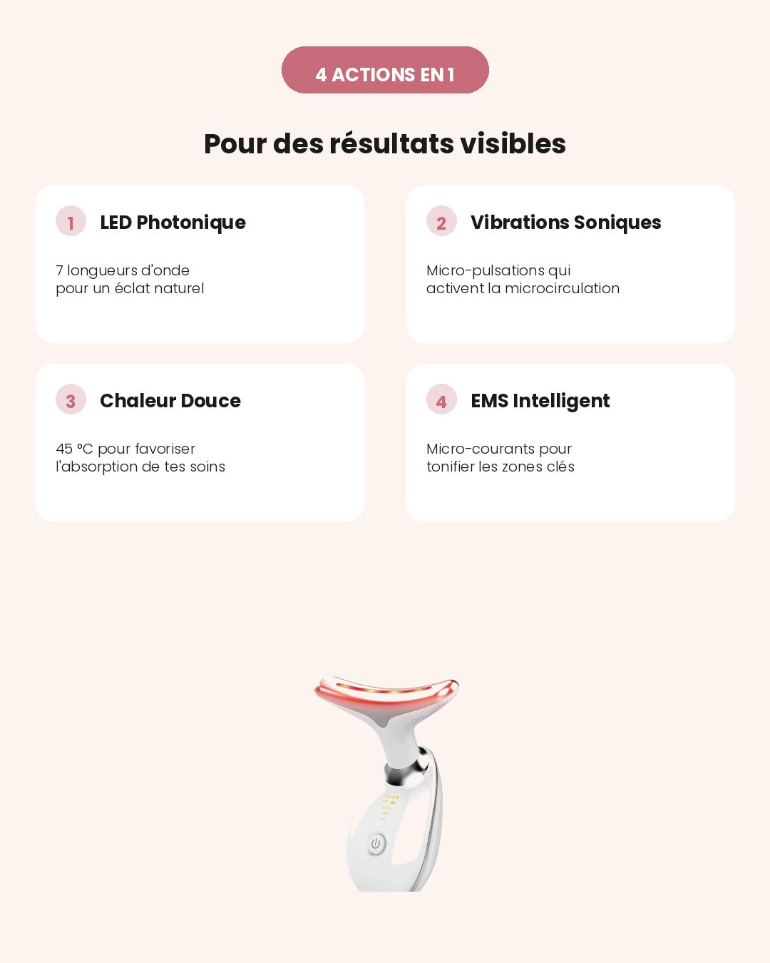 BeautyFace 4 technologies - LED EMS vibrations chaleur
